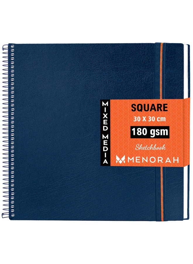 MENORAH مينوراه - دفتر رسم مربع مع حلزوني للفنان - 180 جرام لكل متر مربع - 100 صفحة/50 ورقة - دفتر رسم مربع للرسم، الطلاء، الألوان المائية، الأكريليك، الغواش - حلزوني معدني -(30.0 × 30.0 سم) - أزرق داكن - Image 1