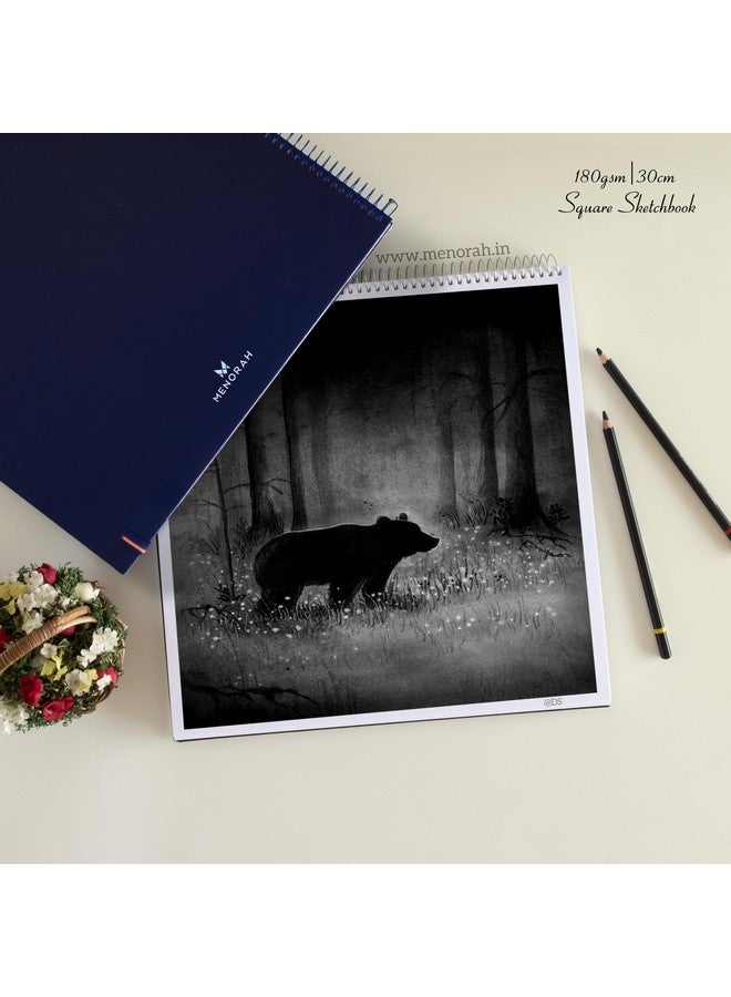 MENORAH مينوراه - دفتر رسم مربع مع حلزوني للفنان - 180 جرام لكل متر مربع - 100 صفحة/50 ورقة - دفتر رسم مربع للرسم، الطلاء، الألوان المائية، الأكريليك، الغواش - حلزوني معدني -(30.0 × 30.0 سم) - أزرق داكن - Image 4