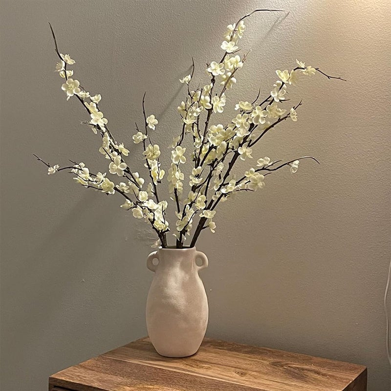 Ammyoo 4Pcs Cherry Blossom Branches Artificial Flowers for Spring Summer Indoor Decoration,Faux Long Stem Artificial Flowers for Wedding Home Office Bedroom Party Table Centerpieces Decor(White) - Image 3