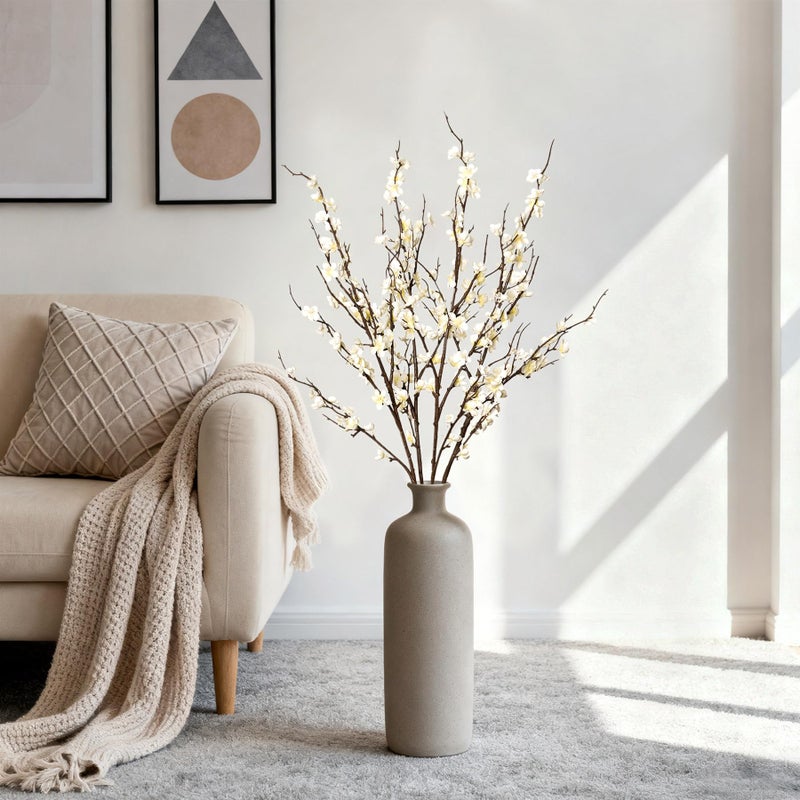 Ammyoo 4Pcs Cherry Blossom Branches Artificial Flowers for Spring Summer Indoor Decoration,Faux Long Stem Artificial Flowers for Wedding Home Office Bedroom Party Table Centerpieces Decor(White) - Image 5