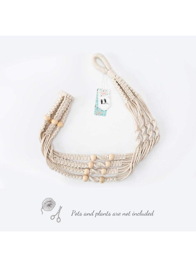 Antikiano Handmade Macrame Plant Hanger with Wooden Beads - garden accessories- Boho Hanging Planter Holder for Indoor Plants and Flower Pots – 89 cm - Image 3
