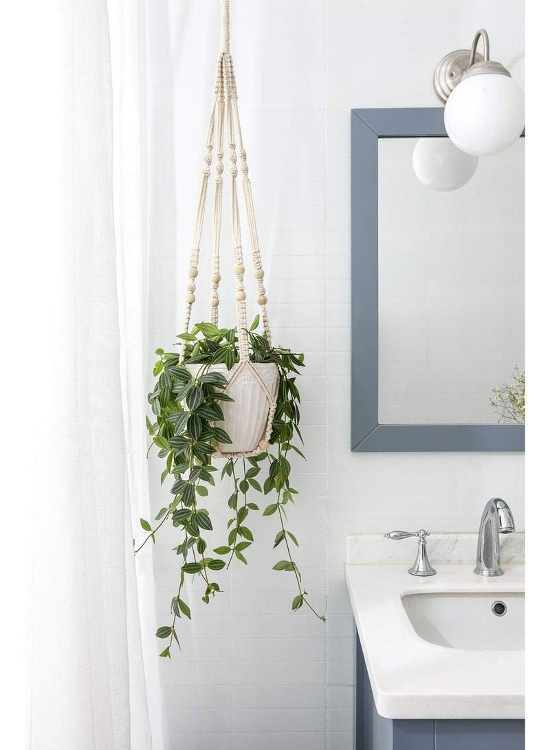 Antikiano Handmade Macrame Plant Hanger with Wooden Beads - garden accessories- Boho Hanging Planter Holder for Indoor Plants and Flower Pots – 89 cm - Image 4