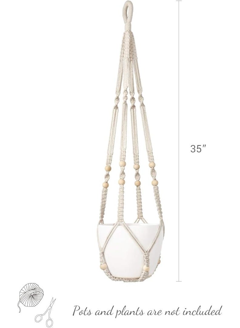 Antikiano Handmade Macrame Plant Hanger with Wooden Beads - garden accessories- Boho Hanging Planter Holder for Indoor Plants and Flower Pots – 89 cm - Image 2