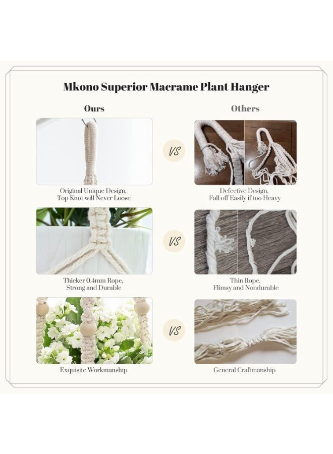 Antikiano Handmade Macrame Plant Hanger with Wooden Beads - garden accessories- Boho Hanging Planter Holder for Indoor Plants and Flower Pots – 89 cm - Image 5