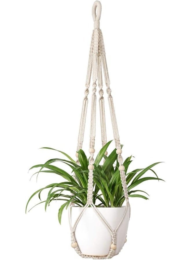 Antikiano Handmade Macrame Plant Hanger with Wooden Beads - garden accessories- Boho Hanging Planter Holder for Indoor Plants and Flower Pots – 89 cm - Image 1
