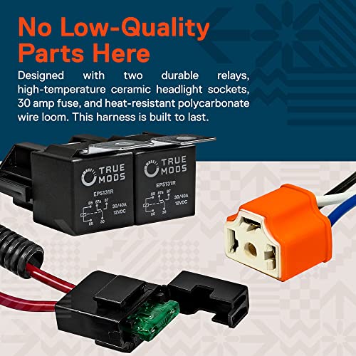 ONLINE LED STORE موصلات True Mods H6054 H4 لمصابيح LED [تحويل التبديل السالب] [محمية بالفيوز] مجموعة موصلات مصابيح H4 العالمية لمصابيح 9003 H6024 5x7 7x6 4x6 سوبارو تويوتا جيب مصابيح هالوجين مغلقة - Image 4