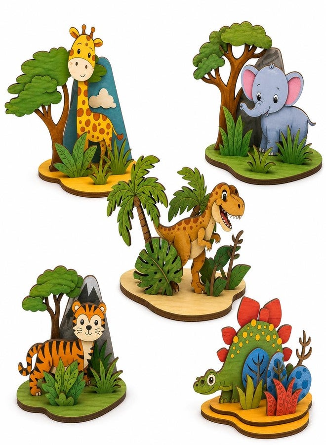 Vedroci The Arty Jungle Kit | DIY Wooden Painting & Assembly Toy for Kids Age 3+ | Educational Craft Activity Set with Paints | Jungle Animals Art & Craft Toy for Boys & Girls (Pack of 5) - Image 1
