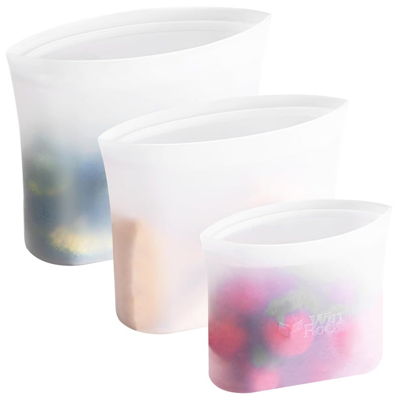 Winrock Reusable 100% Silicone Food Storage Bags, Sandwich Snack Bags New Generation Stand Up Zip Container for Soup and Leftovers, Plastice & BPA Free, Microwave Oven Safe 3 Pack (51oz, 34oz, 17oz) - Image 1