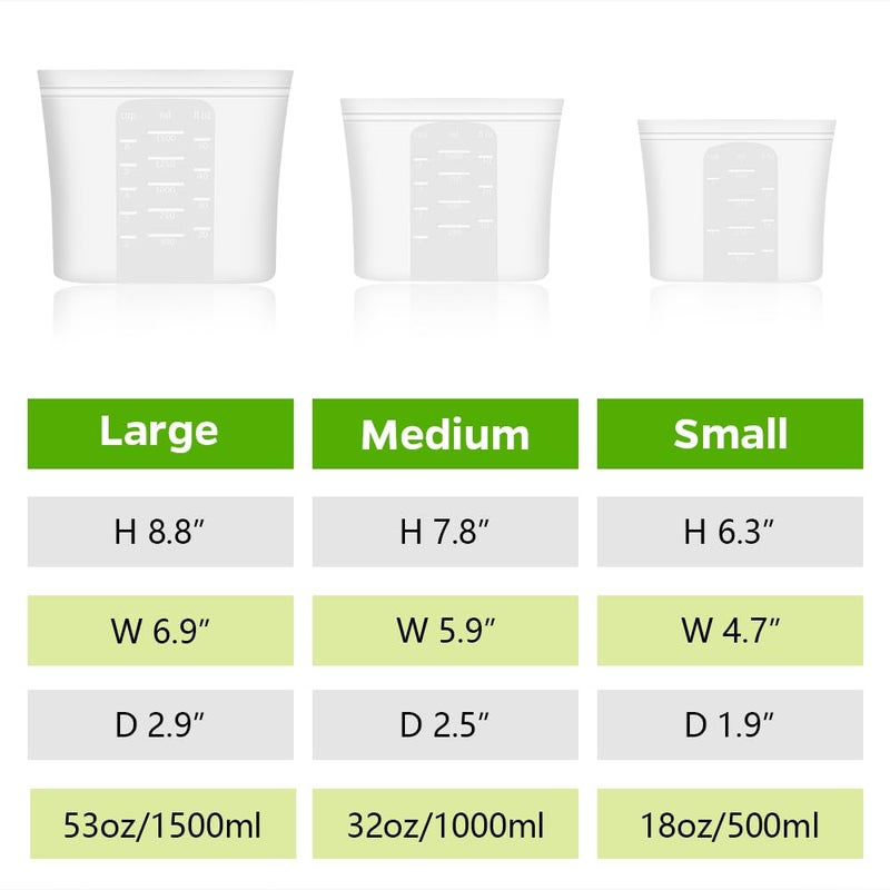 Winrock Reusable 100% Silicone Food Storage Bags, Sandwich Snack Bags New Generation Stand Up Zip Container for Soup and Leftovers, Plastice & BPA Free, Microwave Oven Safe 3 Pack (51oz, 34oz, 17oz) - Image 2