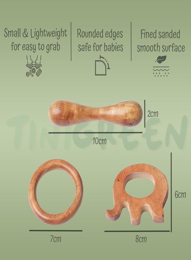 TINIGREEN Elephant Ring Dumbbell Shaped Organic Neem Wood Teether Combo for Baby (Pack of 3) - Image 2