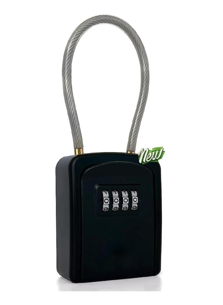 Key Lock Box Portable with Removable Cable Shackle, Indoor Outdoor Waterproof 4 Digit Password Combination Resettable Code Switch Lockbox for Outside Hold Spare Keys Realtors  - Image 1
