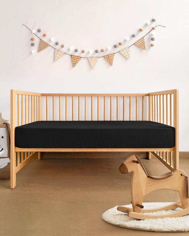 Pro Goleem Muslin Crib Sheets for Boys and Girls, Soft Breathable Neutral Fitted Cotton Baby Bed Sheets for Standard Crib Mattress & Toddler Mattress (52"x28"), 1 Pack (Black) - Image 4