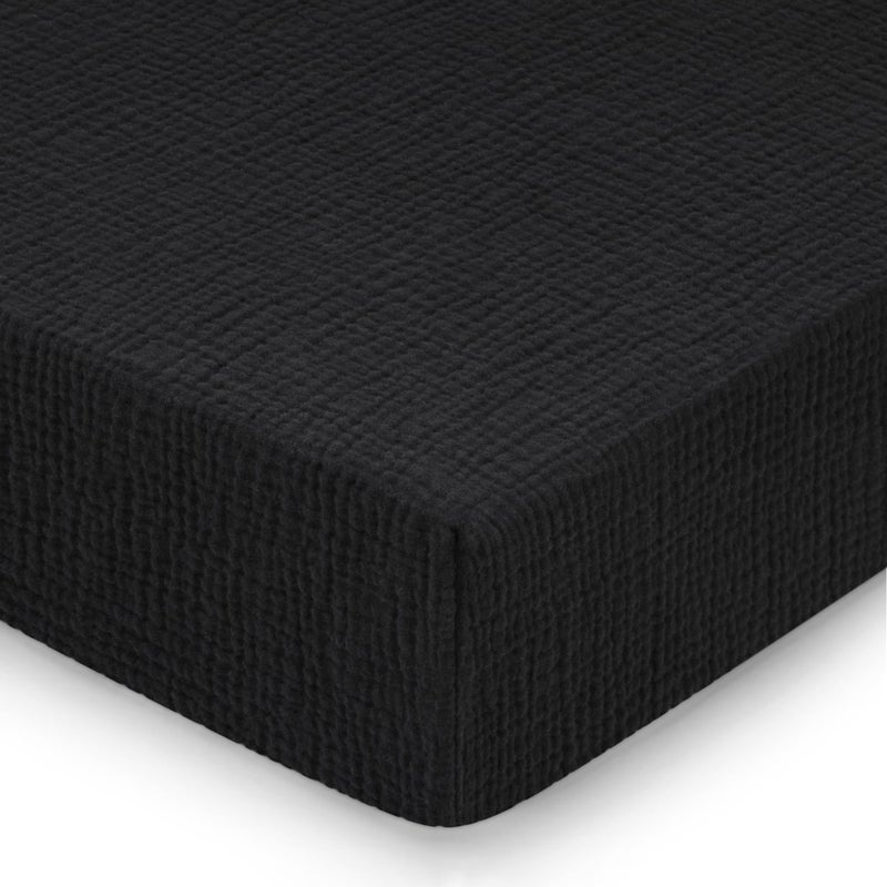 Pro Goleem Muslin Crib Sheets for Boys and Girls, Soft Breathable Neutral Fitted Cotton Baby Bed Sheets for Standard Crib Mattress & Toddler Mattress (52"x28"), 1 Pack (Black) - Image 1
