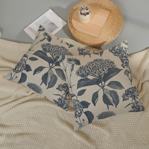 DAFENA Navy Blue Pillow Covers 16x16 Inch 2 Pcs Boho Vintage Floral Decor Throw Pillows Hydrangea Flower Seasonal Outdoor Farmhouse Neutral Accent Decoration Pillowcase Linen Cushion Cover for Couch - Image 5