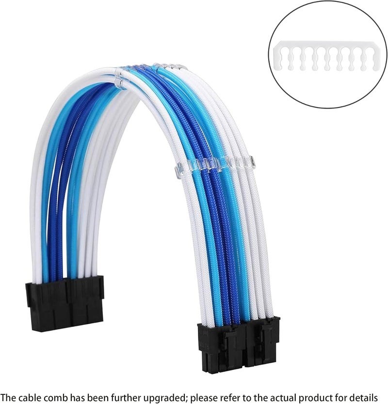 Formulamod Sleeve Extension Power Supply Cable Kit 18AWG ATX 24P+ EPS 8-P+PCI-E8-P with Combs for PSU to Motherboard/GPU Fm-NCK3 (White Sky Blue Deep Blue) - Image 2