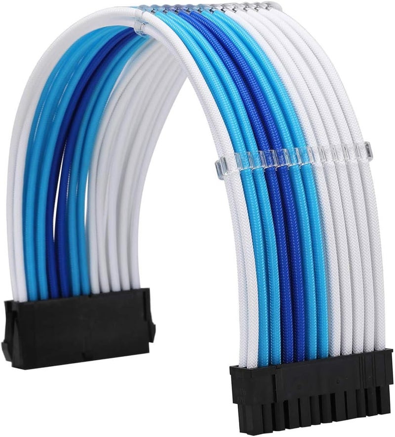Formulamod Sleeve Extension Power Supply Cable Kit 18AWG ATX 24P+ EPS 8-P+PCI-E8-P with Combs for PSU to Motherboard/GPU Fm-NCK3 (White Sky Blue Deep Blue) - Image 3