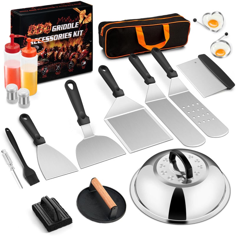 Joyfair 18Pcs Griddle Accessories Kit for Blackstone, Joyfair Flattop Grilling Accessory Set with Smash Burger Press, Stainless Steel Spatula Tools with Basting Cover for Outdoor BBQ Cooking (PP Handles) - Image 1