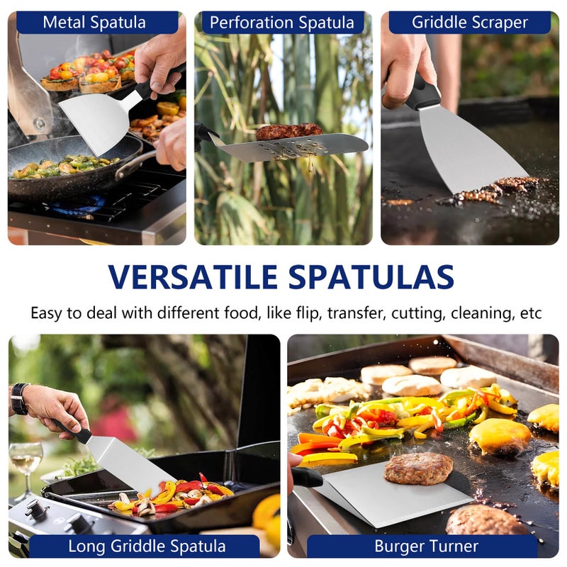 Joyfair 18Pcs Griddle Accessories Kit for Blackstone, Joyfair Flattop Grilling Accessory Set with Smash Burger Press, Stainless Steel Spatula Tools with Basting Cover for Outdoor BBQ Cooking (PP Handles) - Image 3