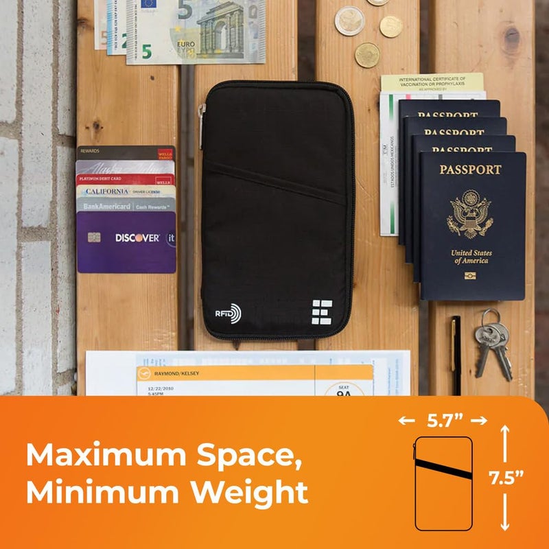 Zero Grid Passport Holder Family up to 6 Passports, Large Passport Wallet and Premium Travel Document Holder Organizer with RFID Anti-Theft Blocking - 7 Bonus RFID Blocking Sleeves - Black  - Image 5