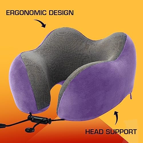 Billebon Premium Memory Foam Travel Neck Pillow Combo with Soft Eye Mask, Carry Bag, and Ear Plugs (Lavender with Eye Mask) - Image 5