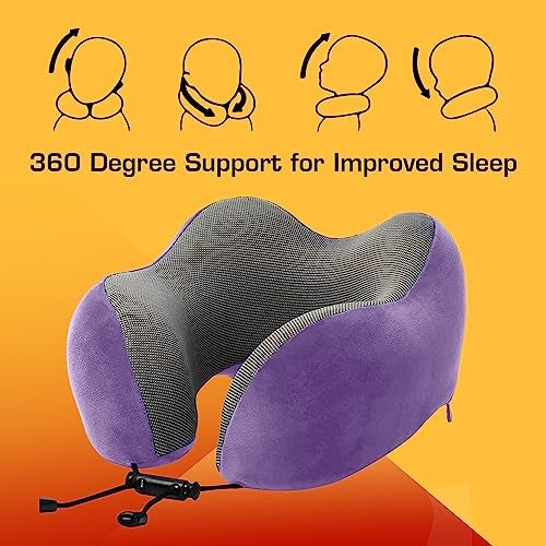 Billebon Premium Memory Foam Travel Neck Pillow Combo with Soft Eye Mask, Carry Bag, and Ear Plugs (Lavender with Eye Mask) - Image 3