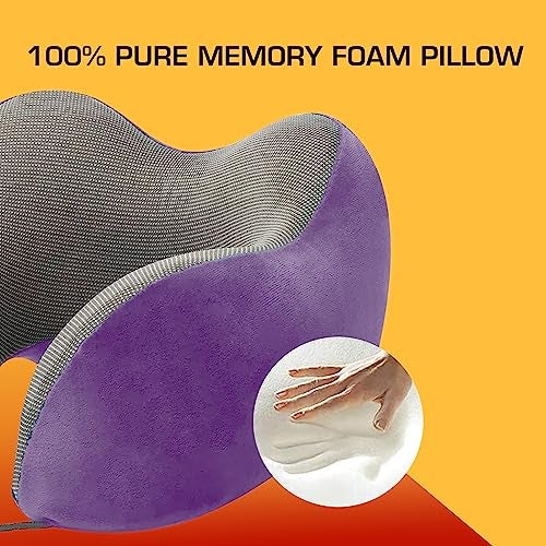 Billebon Premium Memory Foam Travel Neck Pillow Combo with Soft Eye Mask, Carry Bag, and Ear Plugs (Lavender with Eye Mask) - Image 2
