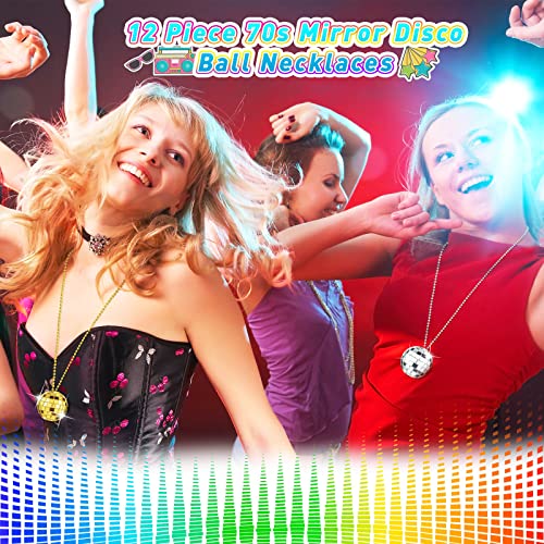 Hicarer 12 Piece Mirror Disco Ball Costume Necklaces 70s Disco Party Necklaces for Home Decorations, 1.57 Inch Stage Props, Game Accessories, Halloween, Party Favor and Supplies(Silver, Gold) - Image 5