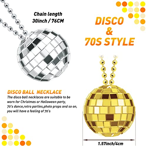 Hicarer 12 Piece Mirror Disco Ball Costume Necklaces 70s Disco Party Necklaces for Home Decorations, 1.57 Inch Stage Props, Game Accessories, Halloween, Party Favor and Supplies(Silver, Gold) - Image 2