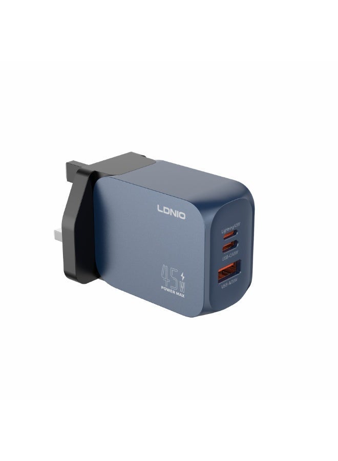 LDNIO 45W USB-C/A Super Fast Charger Adapter | Dual-Port PD PPS QC Fast Charging Adapter with USB-C u0026 USB-A Ports | Supports Laptop, iPhone, Samsung, iPad u0026 Android Devices | Smart Chip, Fireproof PC Shell, Multi-Protection Compact Travel Charger with UK Plug - Image 1