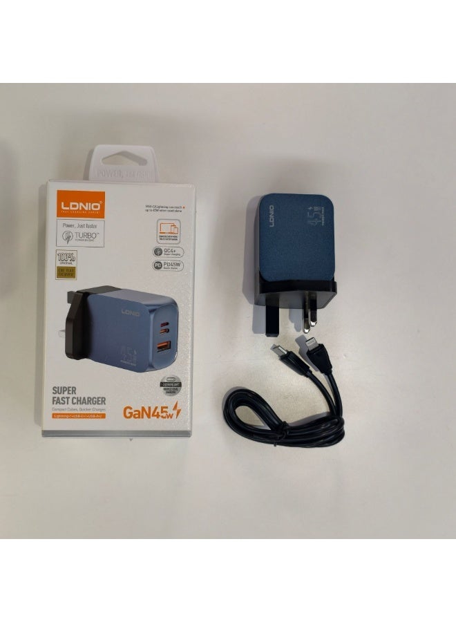 LDNIO 45W USB-C/A Super Fast Charger Adapter | Dual-Port PD PPS QC Fast Charging Adapter with USB-C u0026 USB-A Ports | Supports Laptop, iPhone, Samsung, iPad u0026 Android Devices | Smart Chip, Fireproof PC Shell, Multi-Protection Compact Travel Charger with UK Plug - Image 3