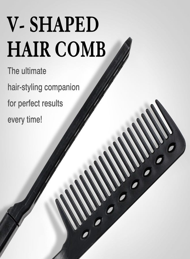Ceemiaa Hair Straightening Comb – Heat-Safe, Tangle-Free V-Shaped Styling Tool for Flat Irons & Curling Wands, Travel-Ready (Black, Plastic, Dry Hair, 2-Pack) - Image 2