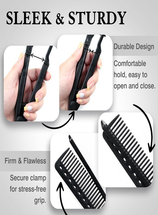Ceemiaa Hair Straightening Comb – Heat-Safe, Tangle-Free V-Shaped Styling Tool for Flat Irons & Curling Wands, Travel-Ready (Black, Plastic, Dry Hair, 2-Pack) - Image 3
