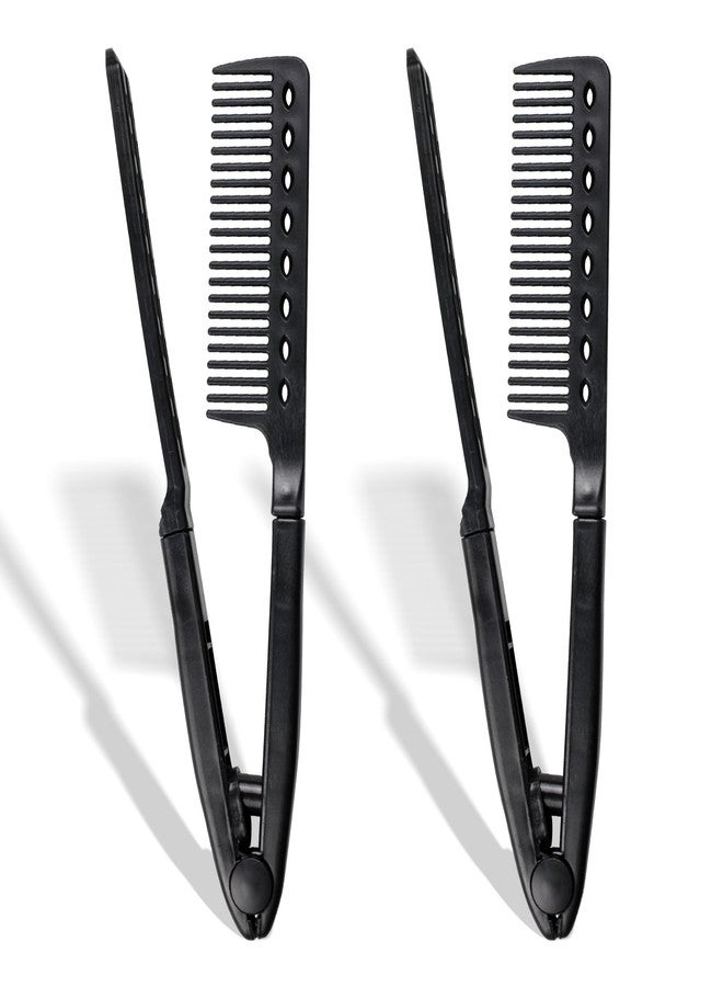 Ceemiaa Hair Straightening Comb – Heat-Safe, Tangle-Free V-Shaped Styling Tool for Flat Irons & Curling Wands, Travel-Ready (Black, Plastic, Dry Hair, 2-Pack) - Image 1