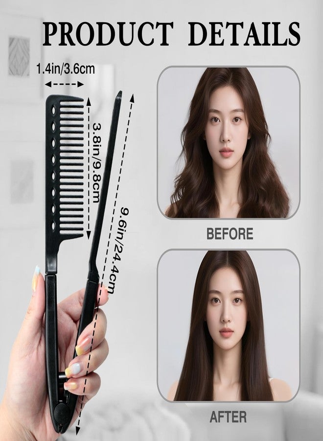 Ceemiaa Hair Straightening Comb – Heat-Safe, Tangle-Free V-Shaped Styling Tool for Flat Irons & Curling Wands, Travel-Ready (Black, Plastic, Dry Hair, 2-Pack) - Image 4