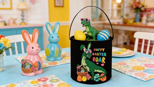 FXOCSHE FXOLCSHE Easter Dinosaur BasketsDinosaur BasketsCute Buckets with Handles Easter dinosaurs BucketEaster giftEaster giftsBeautiful dinosaur - Image 3