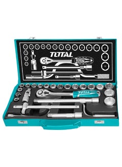 TOTAL TOTAL 24 Pcs 1/2 Socket Set Tool Set Ratchet Socket Wrench Spanner Set Chrome Vanadium Hand Tool Kit  - Image 1