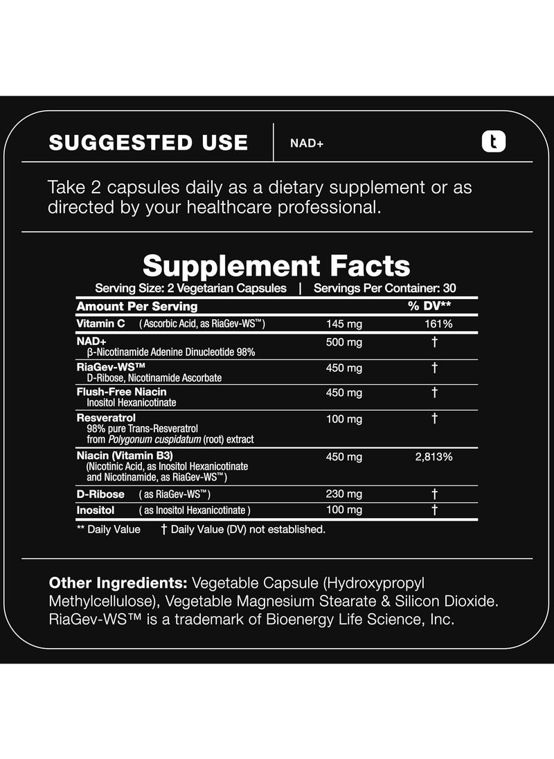 Toniiq NAD+ 1500 Niacin and Resveratrol, 60 Capsules  - Image 2