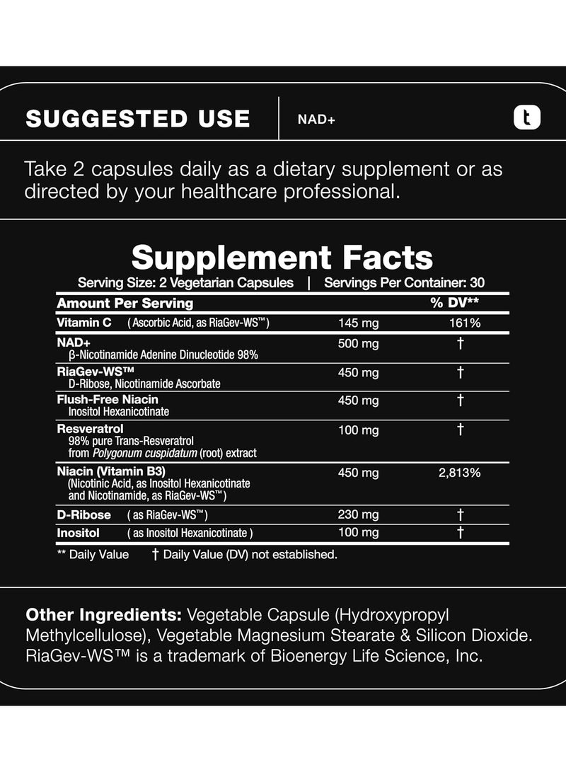 Toniiq NAD+ 1500 Niacin and Resveratrol, 60 Capsules - Image 2