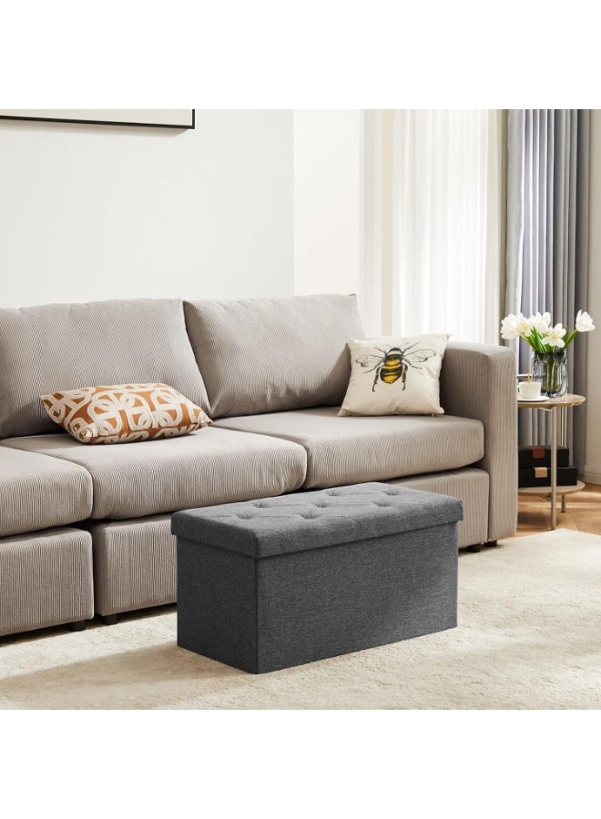 Gogoya Storage Ottoman Bench, Folding 76x38x38cm Foot Rest Stool Large Storage Seat,Linen Fabric Children Long Sofa Stool, Ottoman Bench with Lid Hollow Design for Bedroom, Dorm, Hallway,Grey - Image 2