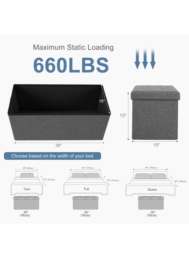 Gogoya Storage Ottoman Bench, Folding 76x38x38cm Foot Rest Stool Large Storage Seat,Linen Fabric Children Long Sofa Stool, Ottoman Bench with Lid Hollow Design for Bedroom, Dorm, Hallway,Grey - Image 3