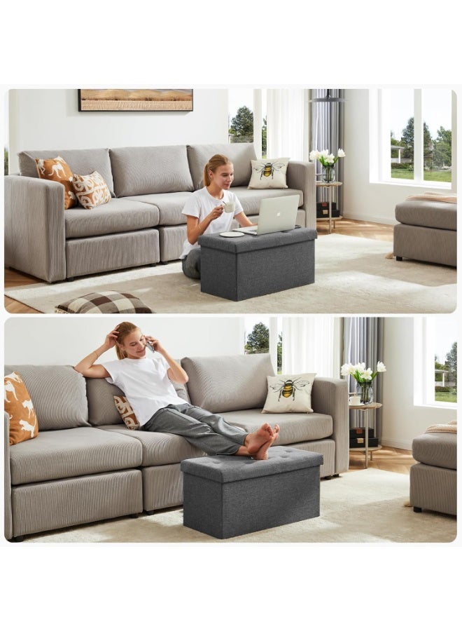 Gogoya Storage Ottoman Bench, Folding 76x38x38cm Foot Rest Stool Large Storage Seat,Linen Fabric Children Long Sofa Stool, Ottoman Bench with Lid Hollow Design for Bedroom, Dorm, Hallway,Grey - Image 4