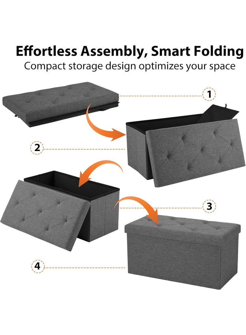 Gogoya Storage Ottoman Bench, Folding 76x38x38cm Foot Rest Stool Large Storage Seat,Linen Fabric Children Long Sofa Stool, Ottoman Bench with Lid Hollow Design for Bedroom, Dorm, Hallway,Grey - Image 5