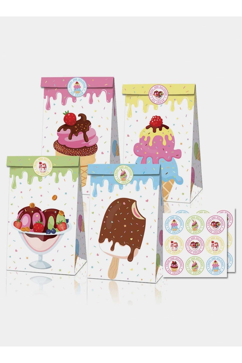 Generic Gift Treat Bags with Cute and Colorful Ice Cream Designs – Includes Stickers to Seal the Bags – Set of 14 Bags – Perfect for Birthday Parties and Special Occasions  - Image 1