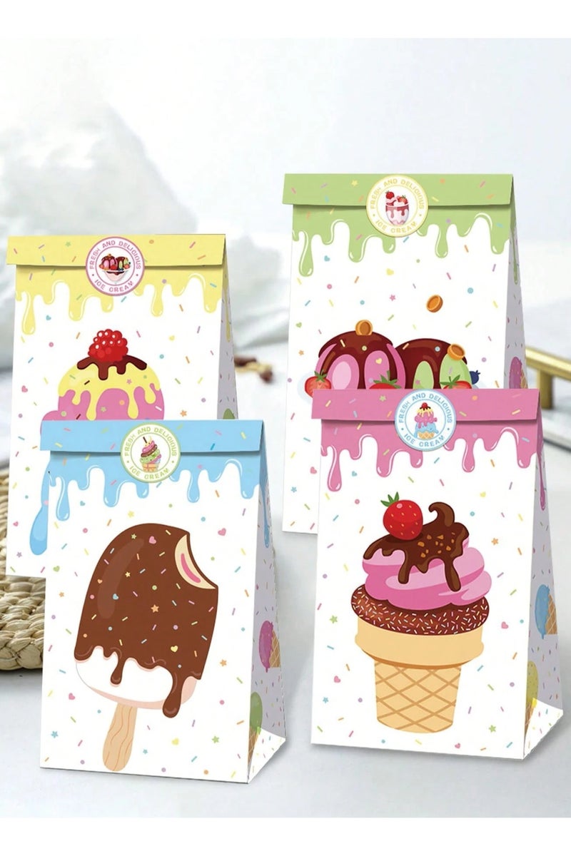 Generic Gift Treat Bags with Cute and Colorful Ice Cream Designs – Includes Stickers to Seal the Bags – Set of 14 Bags – Perfect for Birthday Parties and Special Occasions  - Image 2