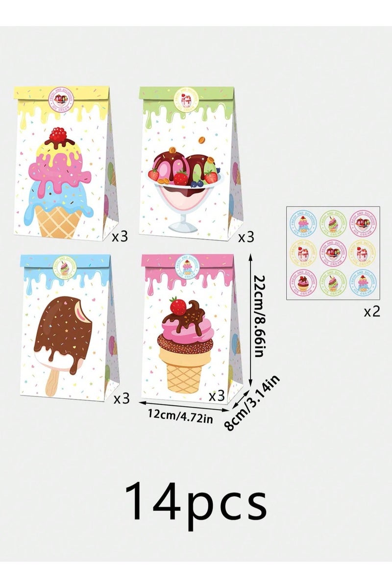 Generic Gift Treat Bags with Cute and Colorful Ice Cream Designs – Includes Stickers to Seal the Bags – Set of 14 Bags – Perfect for Birthday Parties and Special Occasions  - Image 3