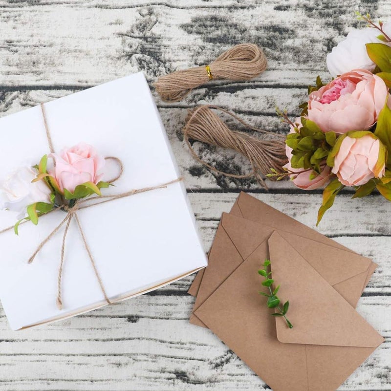 PERSELOSO 12pcs White Kraft Paper Boxes with Twine, Square Present Wrapping Boxes with Lid, Multi-function Storage Organizer for Wedding, Birthday, and Holiday Packaging - Image 3