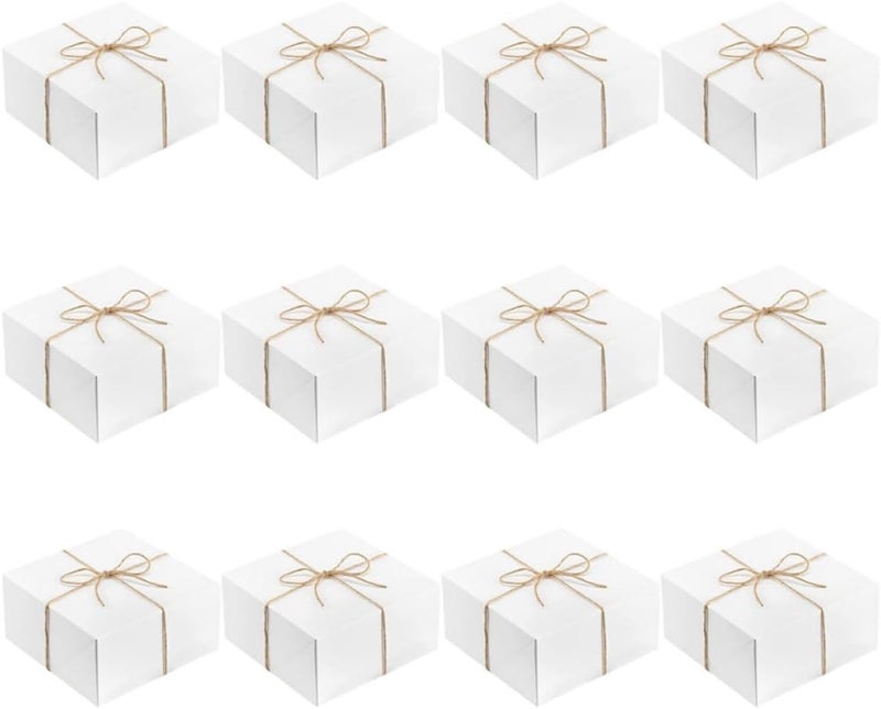 PERSELOSO 12pcs White Kraft Paper Boxes with Twine, Square Present Wrapping Boxes with Lid, Multi-function Storage Organizer for Wedding, Birthday, and Holiday Packaging - Image 1