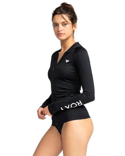 Roxy Womens Essential Long Sleeve Zipup Hooded Rashguard UPF 50 Sun Protection QuickDry Rash Guard Swim Shirt Anthracite Large - Image 3