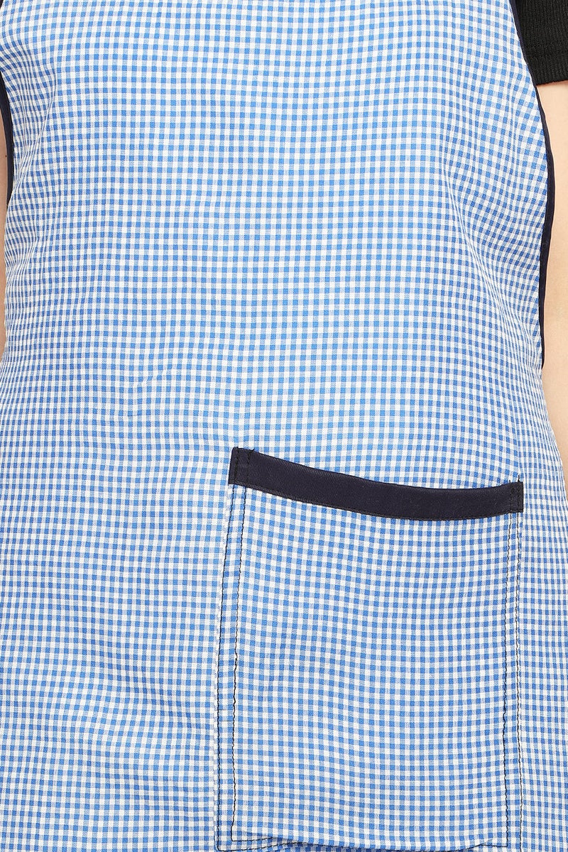 JMi Polyester Mini Check Fabric Apron With Chef Cap For Women Waterproof for Home, Kitchen, Restaurant Pack of 1 (Free, Blue, 1) - Image 2