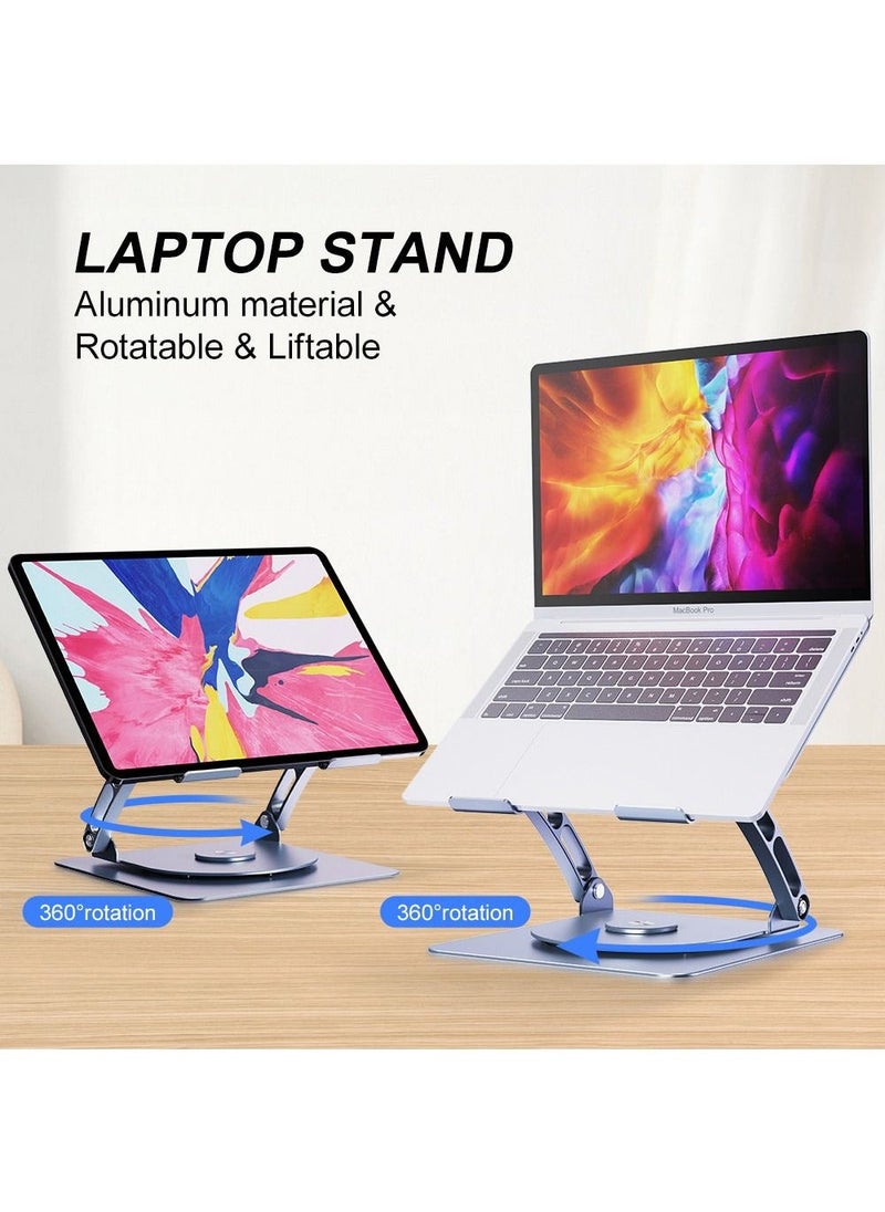 Adjustable Laptop Stand with 360 Rotating Base Ergonomic Aluminum Alloy Laptop Riser Dual Rotary Shaft Fully Foldable for Easy Storage Compatible with Laptops and Tablets - Image 2